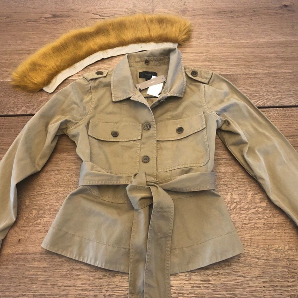 J Crew Peplum Chino Jacket with faux-fur collar